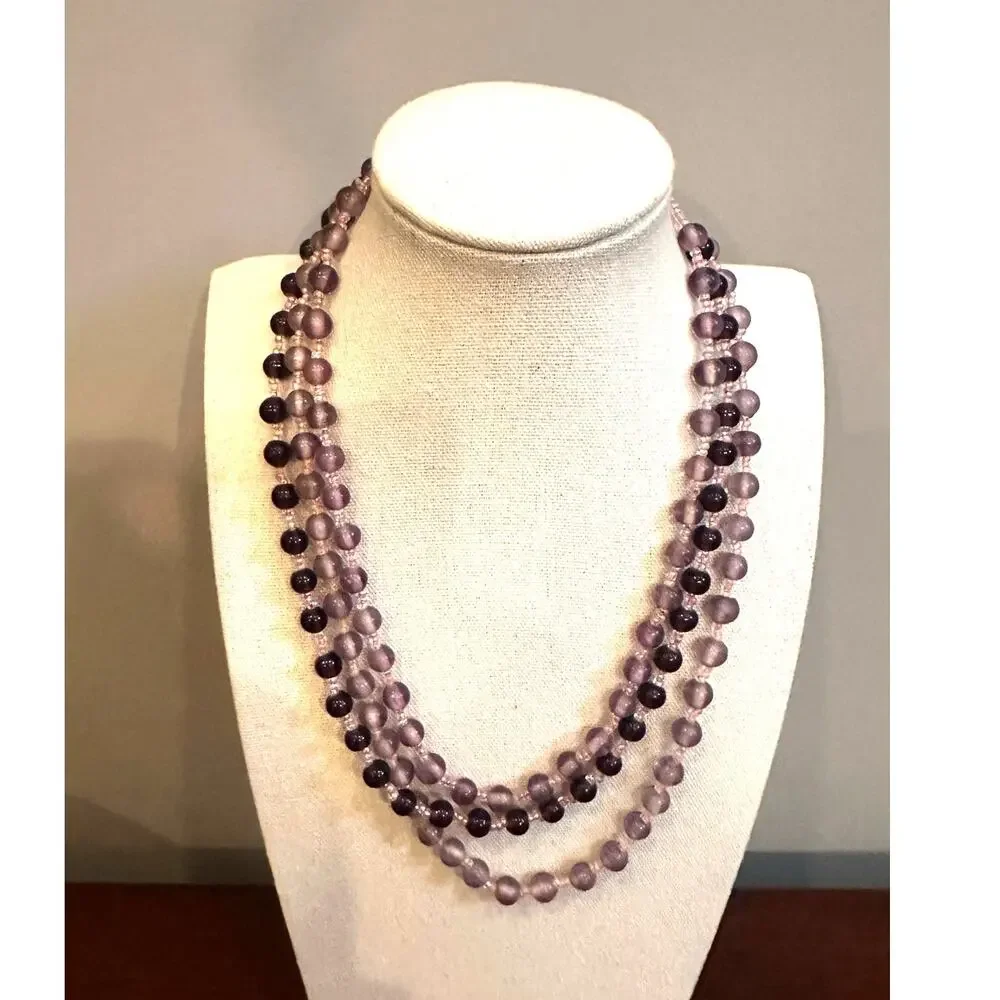 Purple Glass Beaded Necklace Bracelet Jewelry Set Boho Bohemian Beads